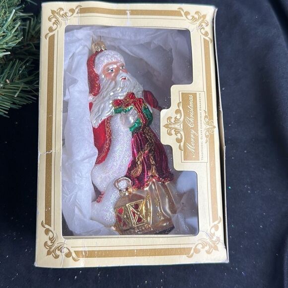 IMPULS Poland Mouth Blown Hand Painted Santa Glass Christmas Ornament in Box - Picture 4 of 6
